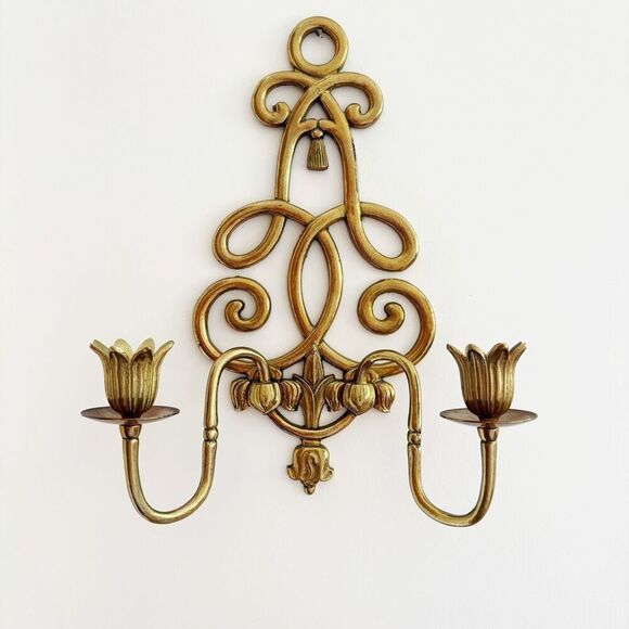 VTG Andrea by Sadek Brass Wall Sconces Candle Holder SET of TWO - Picture 2 of 9